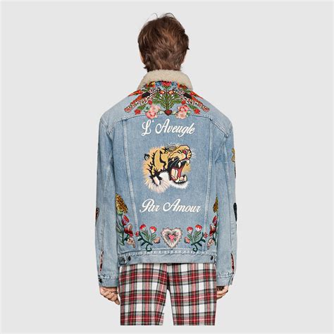 gucci denim patch jacket cheap